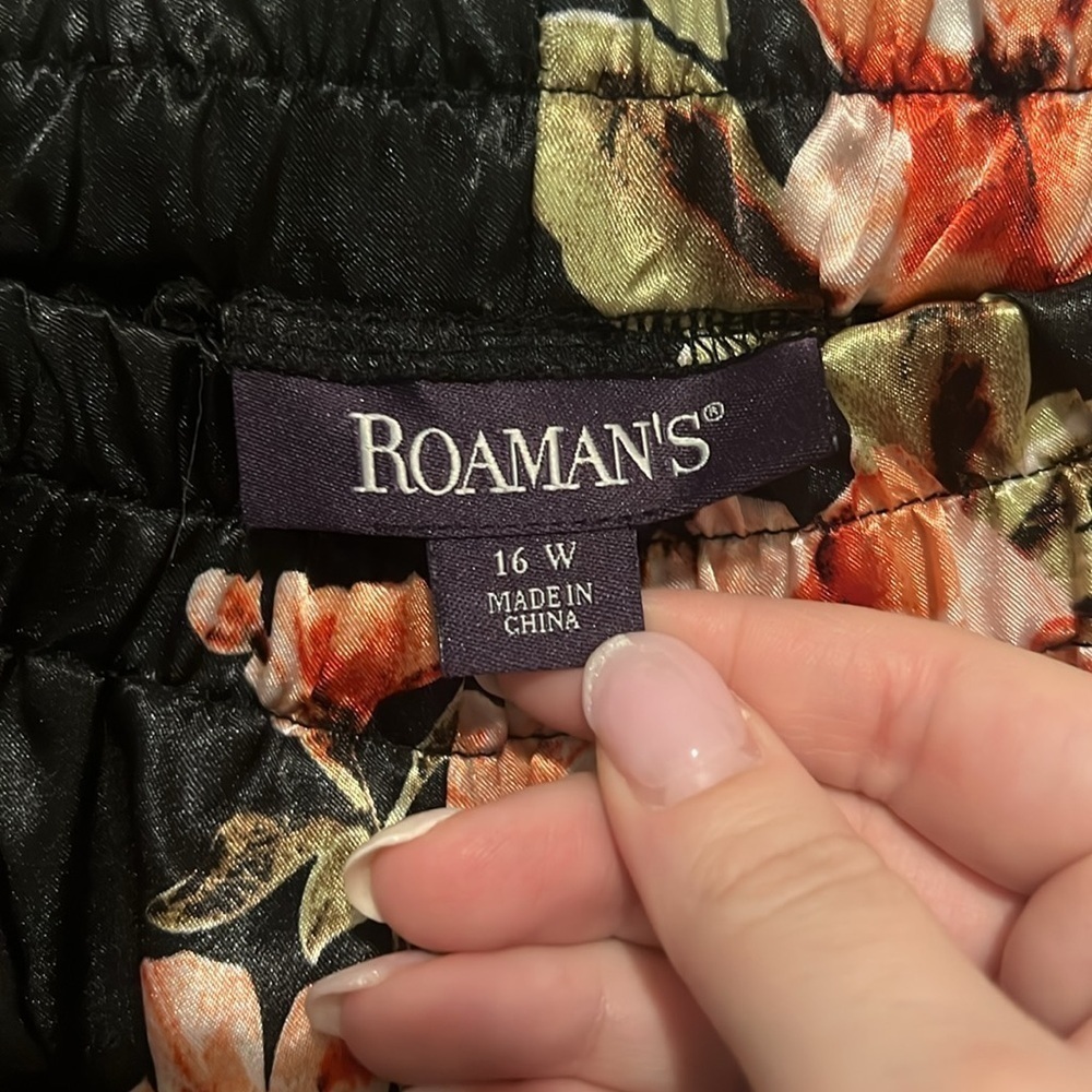 Roman’s size 16 Floral Ruffle Pants Pajamas beach cover up style, slits on sides - Picture 6 of 8